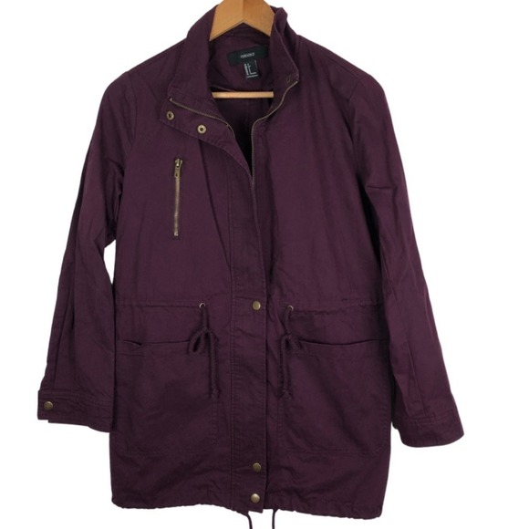 Forever 21 Burgundy Utility Jacket Drawstring Waist Zip Front Women - Picture 11 of 15